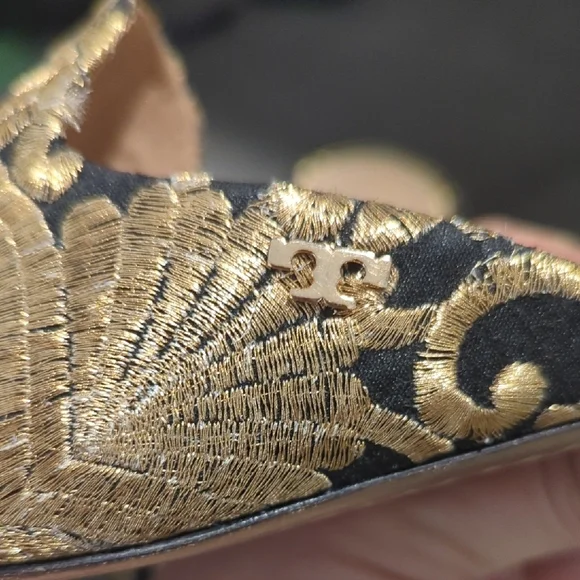 Tory Burch Women's Black and Gold Embroidered mule loafers - Picture 4 of 10